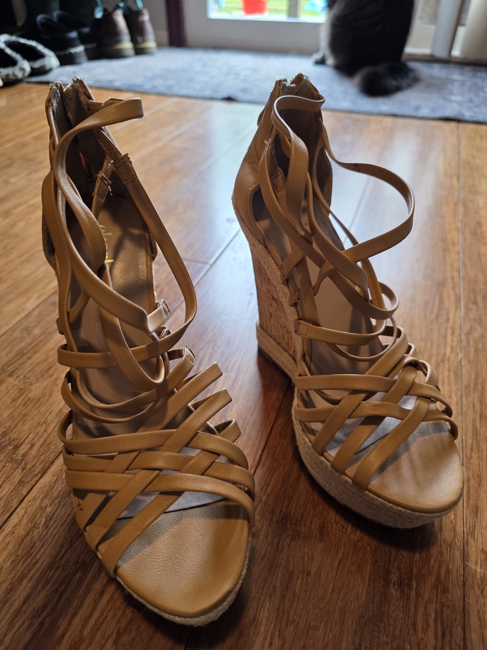 Charles by Charles David Tan Strappy Cork Wedge Sandals
